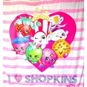 Shopkins Shower Curtain Pink and White Striped, Heart Centerpiece, 72 Inches